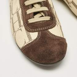 Pre Owned CH Carolina Herrera Brown/Beige Monogram Canvas and Suede Low Top Sneakers Size 38