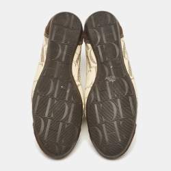 Pre Owned CH Carolina Herrera Brown/Beige Monogram Canvas and Suede Low Top Sneakers Size 38