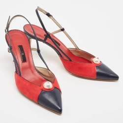 CH Carolina Herrera Red/Blue Suede and Leather Alligator  Pumps Size 39