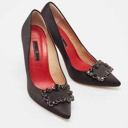 Pre Owned CH Carolina Herrera Black Satin Crystal Embellished Buckle Pumps Size 37