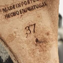 Pre Owned CH Carolina Herrera Navy Blue/White Canvas and Leather Wedge Sandals Size 37