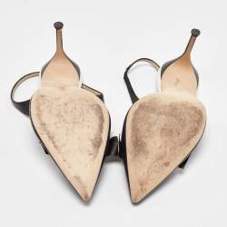 Pre Owned صندل سي إتش كارولينا هيريرا جلد عنابي وجلد لامع بفيونكة مقدمة مدببة حزام خلفي للكاحل مقاس 39