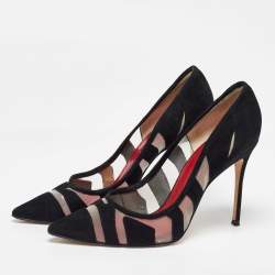 Pre Owned CH Carolina Herrera Black Suede and Mesh Pointed Toe Pumps Size 40