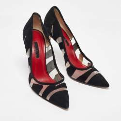 Pre Owned CH Carolina Herrera Black Suede and Mesh Pointed Toe Pumps Size 40
