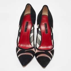 Pre Owned CH Carolina Herrera Black Suede and Mesh Pointed Toe Pumps Size 40