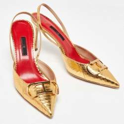 مملوكة مسبقًا CH Carolina Herrera Gold Python Embossed Leather Slingback Pumps Size 41