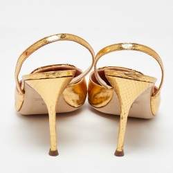 مملوكة مسبقًا CH Carolina Herrera Gold Python Embossed Leather Slingback Pumps Size 41