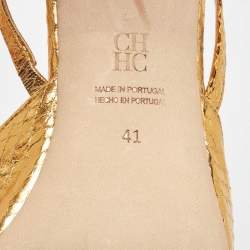 مملوكة مسبقًا CH Carolina Herrera Gold Python Embossed Leather Slingback Pumps Size 41