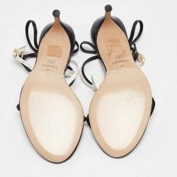 Pre Owned CH Carolina Herrera Black Leather Ankle Strap Sandals Size 37