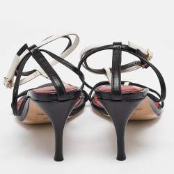 Pre Owned CH Carolina Herrera Black Leather Ankle Strap Sandals Size 37