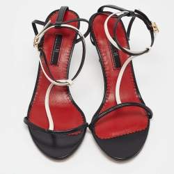 Pre Owned CH Carolina Herrera Black Leather Ankle Strap Sandals Size 37