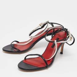 Pre Owned CH Carolina Herrera Black Leather Ankle Strap Sandals Size 37