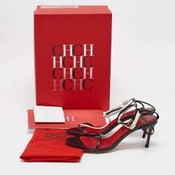 Pre Owned CH Carolina Herrera Black Leather Ankle Strap Sandals Size 37