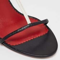 Pre Owned CH Carolina Herrera Black Leather Ankle Strap Sandals Size 37