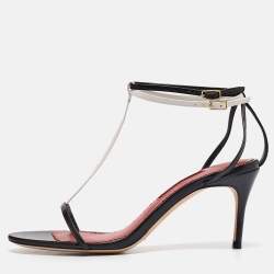 Pre Owned CH Carolina Herrera Black Leather Ankle Strap Sandals Size 37