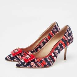 CH Carolina Herrera Multicolor Tweed Fabric Pointed Toe Pumps Size 37