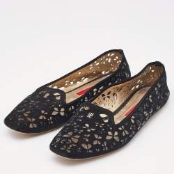 CH Carolina Herrera Black Lazer Cut Suede Smoking Slippers Size 40