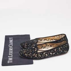CH Carolina Herrera Black Lazer Cut Suede Smoking Slippers Size 40