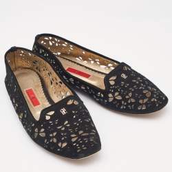 CH Carolina Herrera Black Lazer Cut Suede Smoking Slippers Size 40