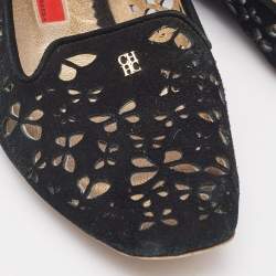 CH Carolina Herrera Black Lazer Cut Suede Smoking Slippers Size 40