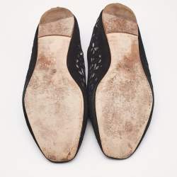 CH Carolina Herrera Black Lazer Cut Suede Smoking Slippers Size 40