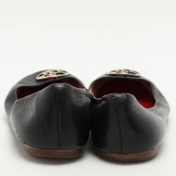 CH Carolina Herrera Black Leather Logo Embellished Ballet Flats Size 39