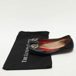 CH Carolina Herrera Black Leather Logo Embellished Ballet Flats Size 39