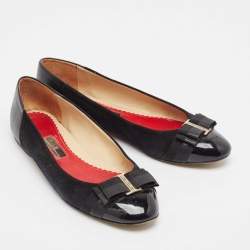 Pre Owned CH Carolina Herrera Black Suede and Patent Leather Ballet Flats Size 39
