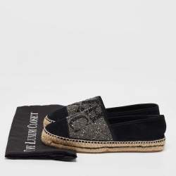 CH Carolina Herrera Black/Silver Crystal Embellished Suede Espadrille Flats Size 39