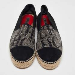 CH Carolina Herrera Black/Silver Crystal Embellished Suede Espadrille Flats Size 39