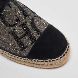 CH Carolina Herrera Black/Silver Crystal Embellished Suede Espadrille Flats Size 39