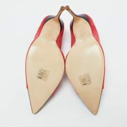 Pre Owned CH Carolina Herrera Red/Black Suede and Leather Pearl Pointed Toe Pumps Size 40