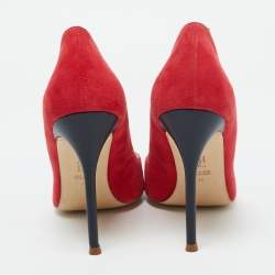 Pre Owned CH Carolina Herrera Red/Black Suede and Leather Pearl Pointed Toe Pumps Size 40