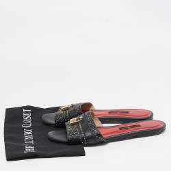 Pre Owned CH Carolina Herrera Black Leather Flat Slides Size 40