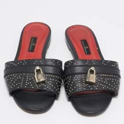 Pre Owned CH Carolina Herrera Black Leather Flat Slides Size 40