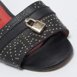 Pre Owned CH Carolina Herrera Black Leather Flat Slides Size 40