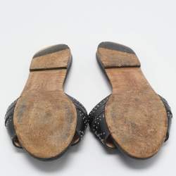 Pre Owned CH Carolina Herrera Black Leather Flat Slides Size 40