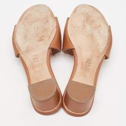 Pre Owned CH Carolina Herrera Brown Leather Slide Sandals Size 35