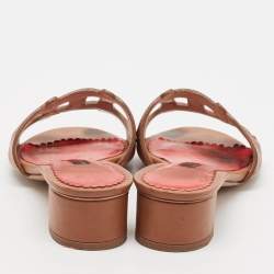 Pre Owned CH Carolina Herrera Brown Leather Slide Sandals Size 35