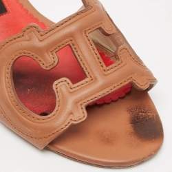 Pre Owned CH Carolina Herrera Brown Leather Slide Sandals Size 35
