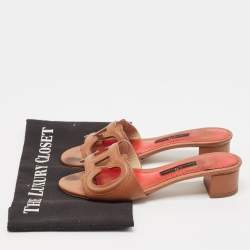Pre Owned CH Carolina Herrera Brown Leather Slide Sandals Size 35