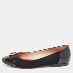 مملوكة مسبقًا CH Carolina Herrera Black Patent Leather and Suede Ballet Flats Size 37