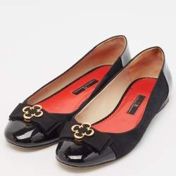 مملوكة مسبقًا CH Carolina Herrera Black Patent Leather and Suede Ballet Flats Size 37