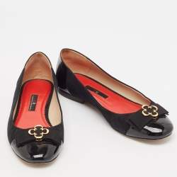 مملوكة مسبقًا CH Carolina Herrera Black Patent Leather and Suede Ballet Flats Size 37