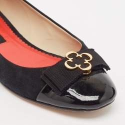 مملوكة مسبقًا CH Carolina Herrera Black Patent Leather and Suede Ballet Flats Size 37