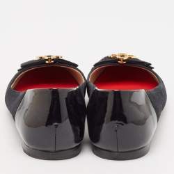 مملوكة مسبقًا CH Carolina Herrera Black Patent Leather and Suede Ballet Flats Size 37