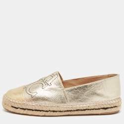 CH Carolina Herrera Gold Leather Slip On Espadrille Flats Size 38