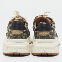 Pre Owned CH Carolina Herrera Black/Green Canvas and Leather Low Top Sneakers Size 42