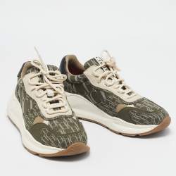 Pre Owned CH Carolina Herrera Black/Green Canvas and Leather Low Top Sneakers Size 42