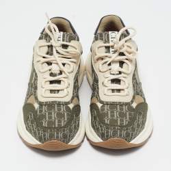 Pre Owned CH Carolina Herrera Black/Green Canvas and Leather Low Top Sneakers Size 42